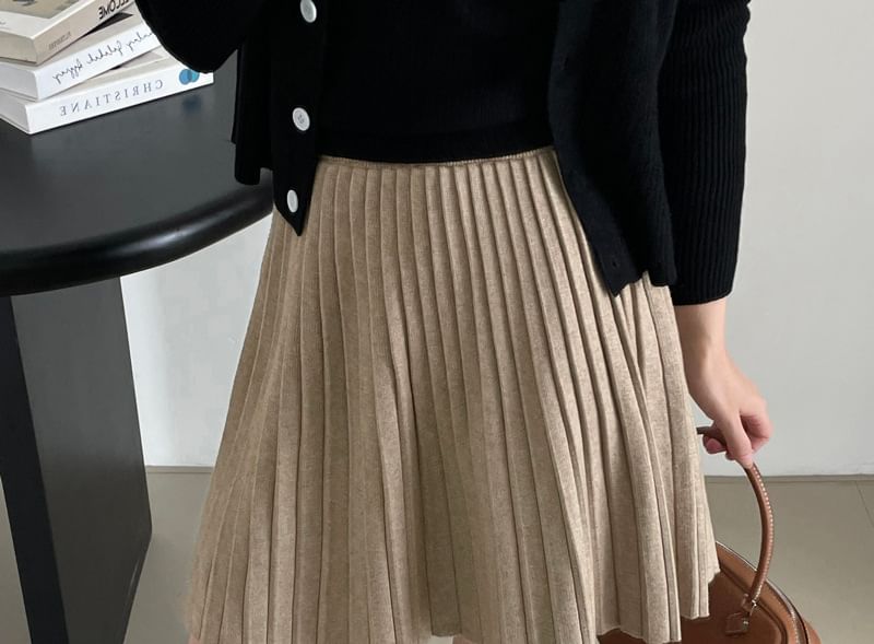 Plain Pleated Mini Skirt with High Rise