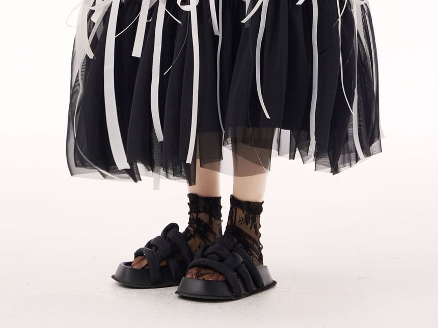 Bowknot Tiered Ruffle A-Line Midi Skirt with High Rise