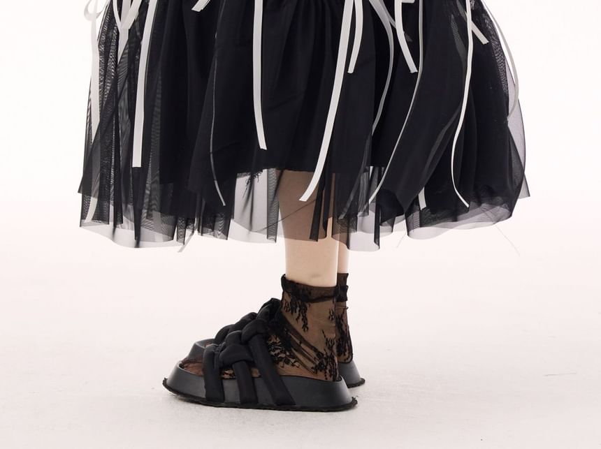 Bowknot Tiered Ruffle A-Line Midi Skirt with High Rise