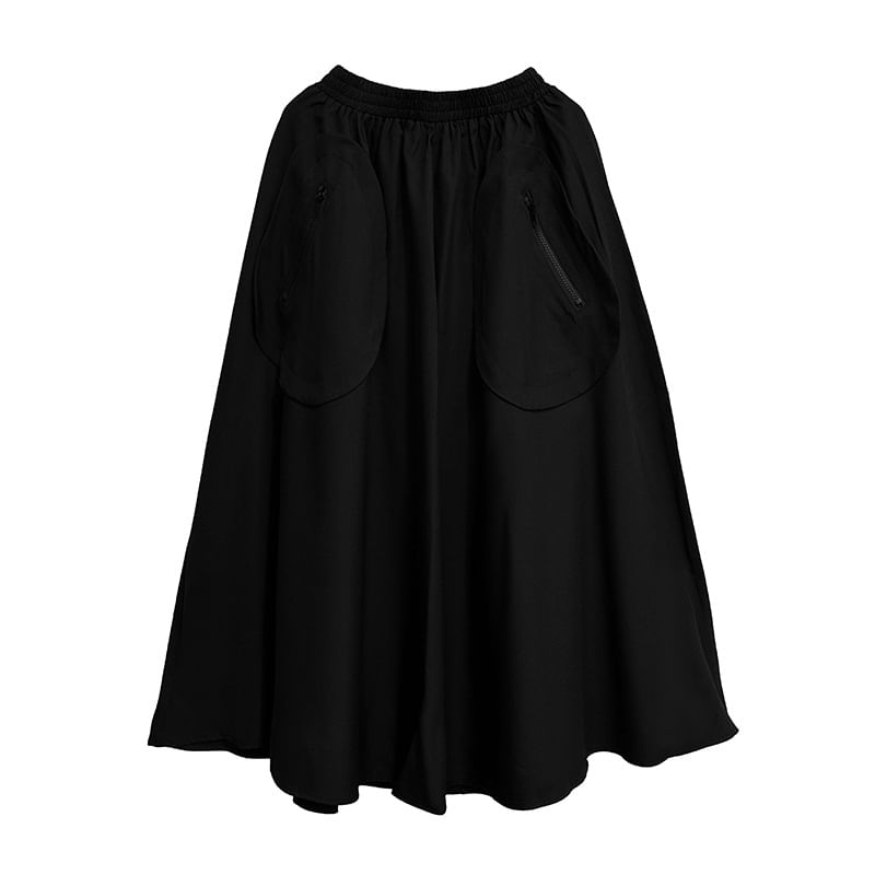 Plain Flared Midi Skirt with High Waist