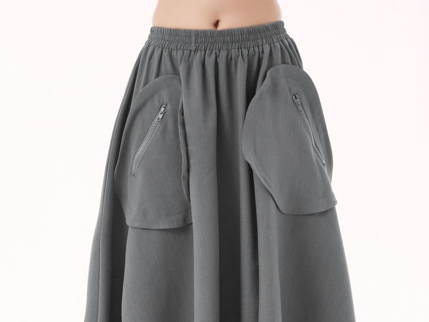 Plain Flared Midi Skirt with High Waist