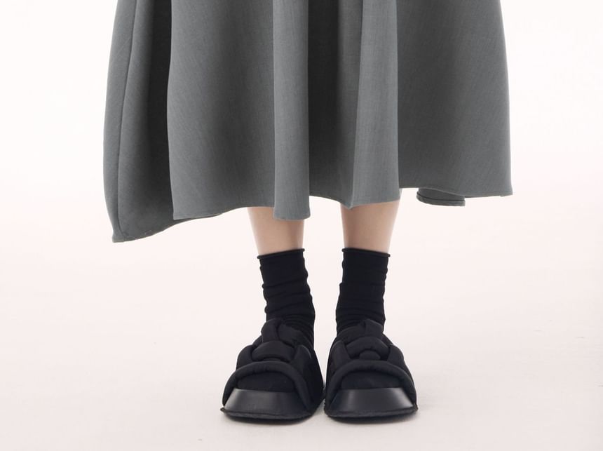 Plain Flared Midi Skirt with High Waist
