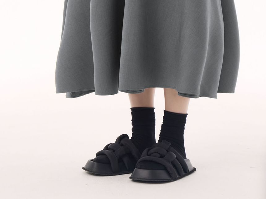 Plain Flared Midi Skirt with High Waist