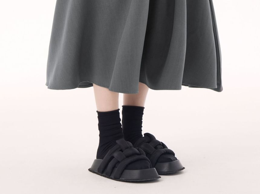 Plain Flared Midi Skirt with High Waist