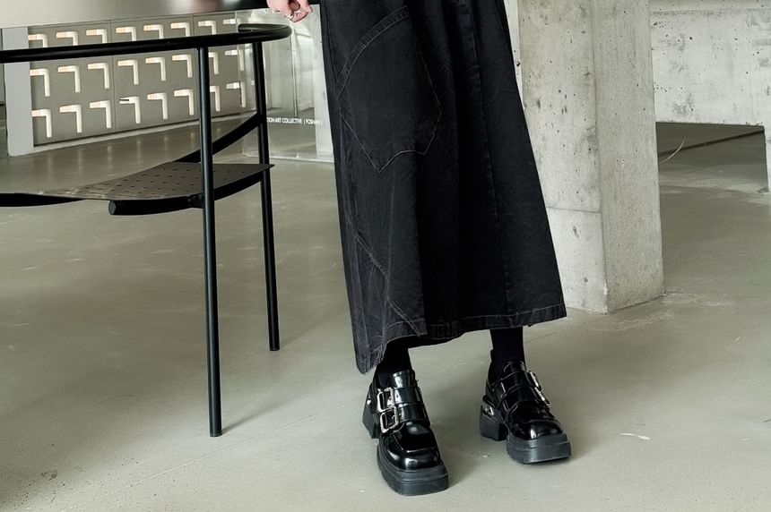 Patchwork Denim Maxi A-Line Skirt with High Waist