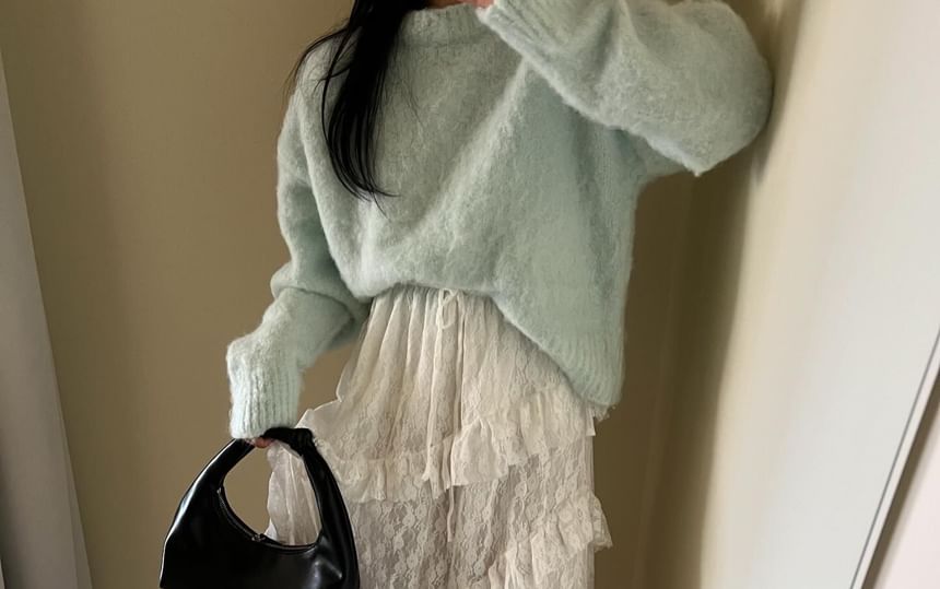 Lace-Trimmed Maxi Flared Skirt with Elevated Waistband