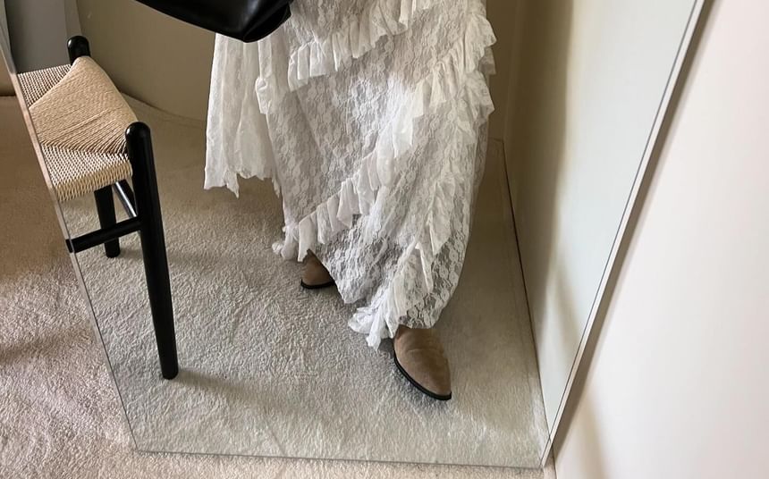 Lace-Trimmed Maxi Flared Skirt with Elevated Waistband