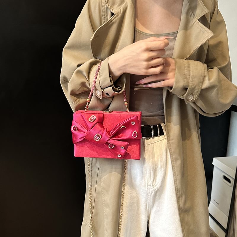 Rhinestone Bag Bow Crossbody Box