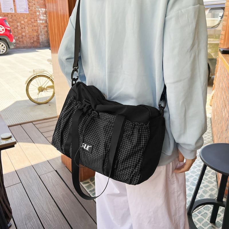 Bag Buckled Drawstring Plaid Crossbody Panel