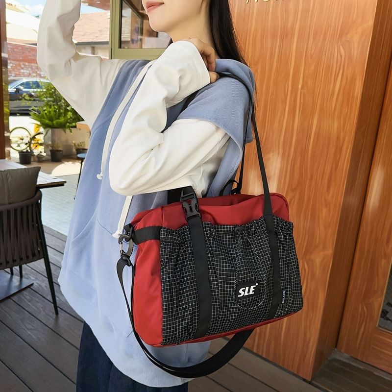 Bag Buckled Drawstring Plaid Crossbody Panel