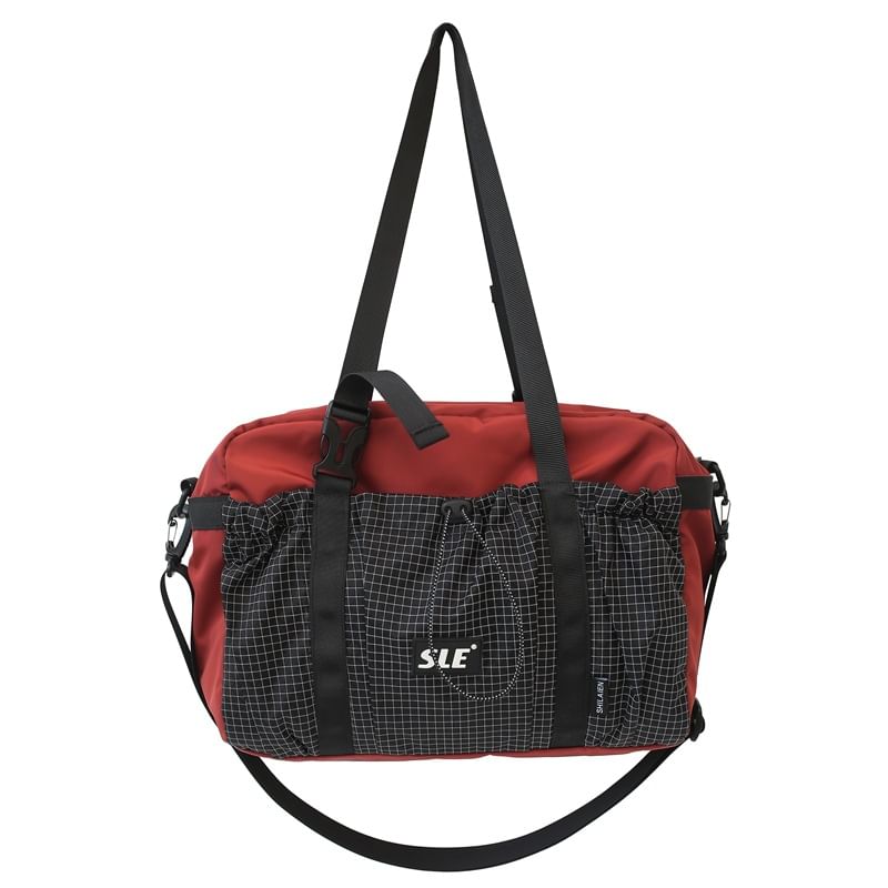 Bag Buckled Drawstring Plaid Crossbody Panel