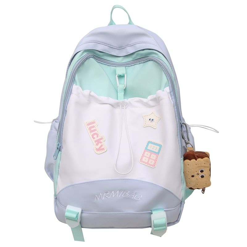 Letter Color Block Embroidered Backpack Drawstring