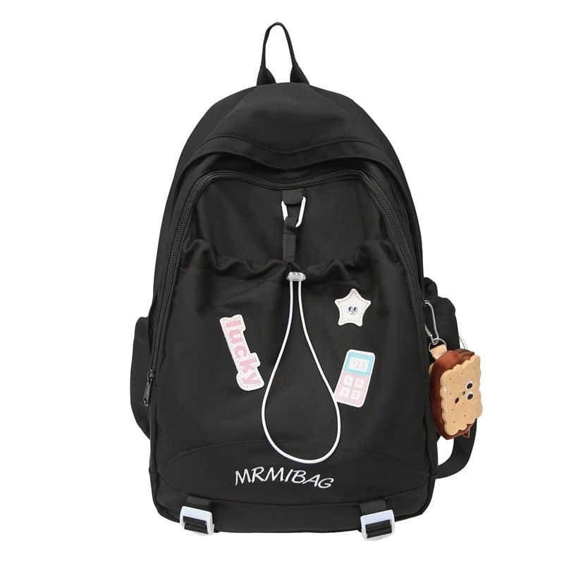 Letter Color Block Embroidered Backpack Drawstring