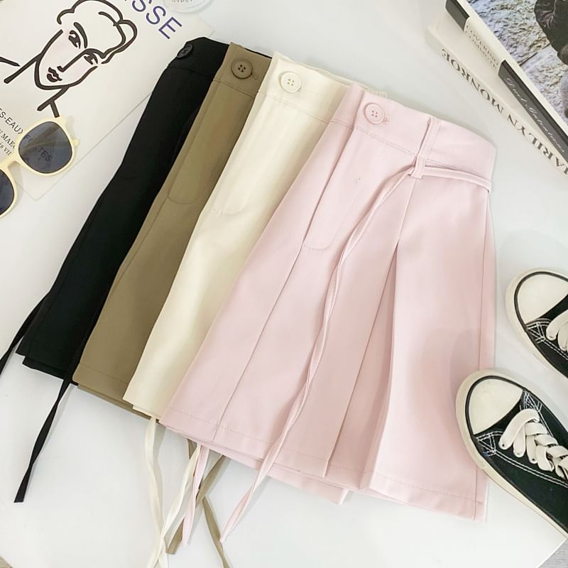 Pleated Mini Flared Skirt with Tie-Waist and High Waist