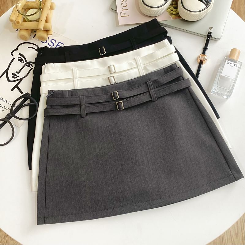 High-Rise Mini Flared Skirt with Belted Accent