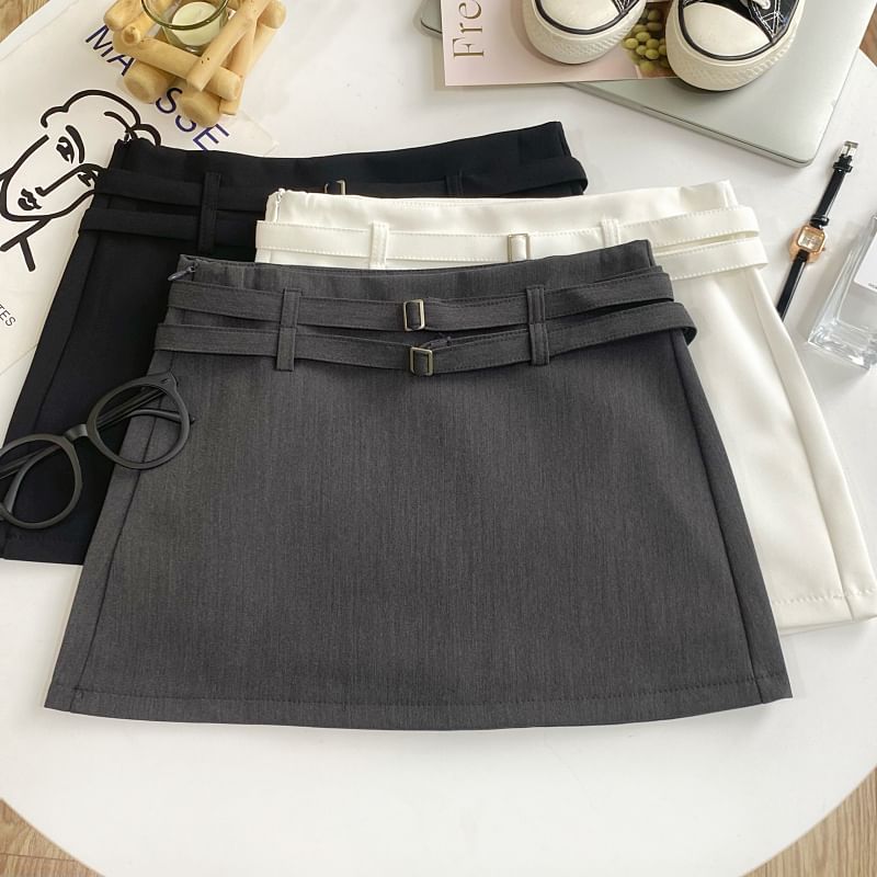 High-Rise Mini Flared Skirt with Belted Accent