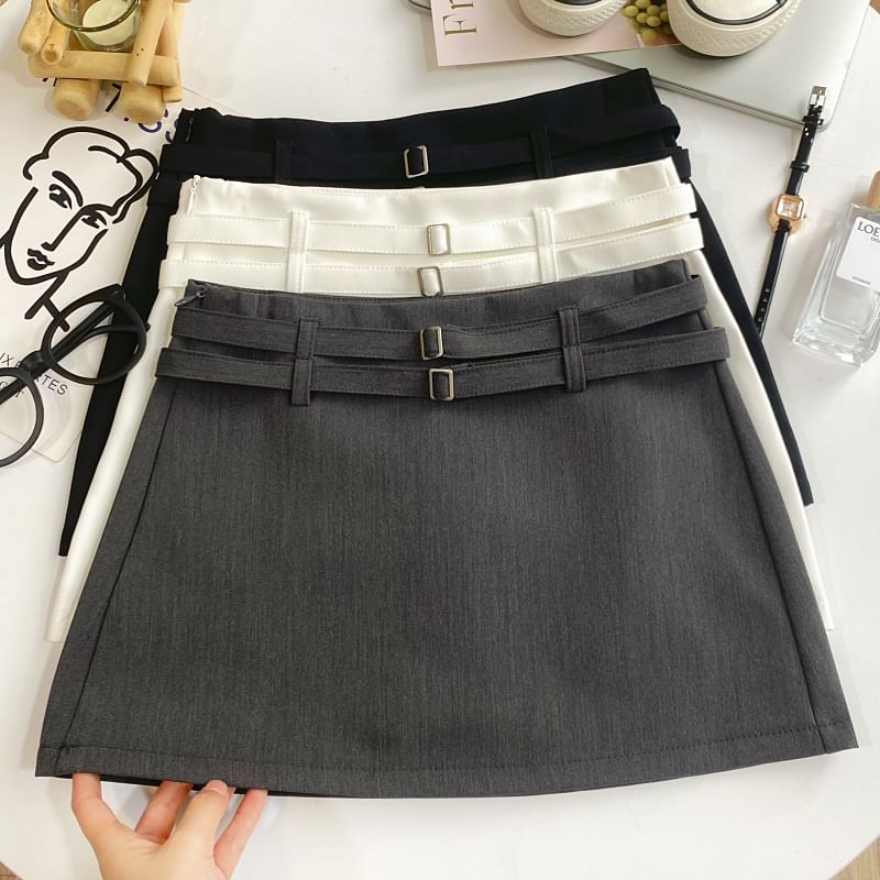 High-Rise Mini Flared Skirt with Belted Accent
