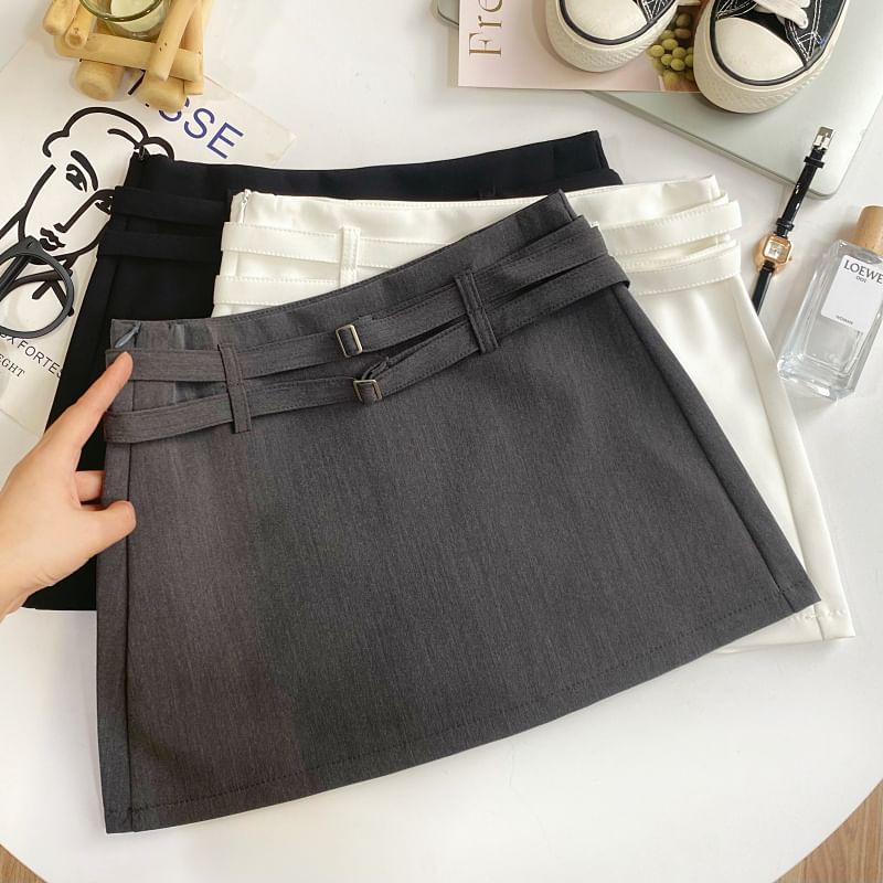 High-Rise Mini Flared Skirt with Belted Accent
