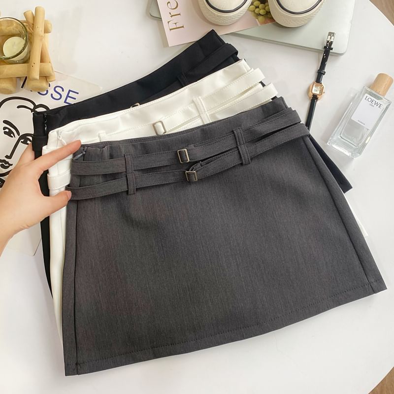 High-Rise Mini Flared Skirt with Belted Accent