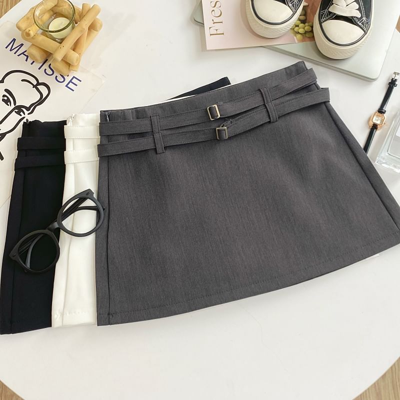 High-Rise Mini Flared Skirt with Belted Accent