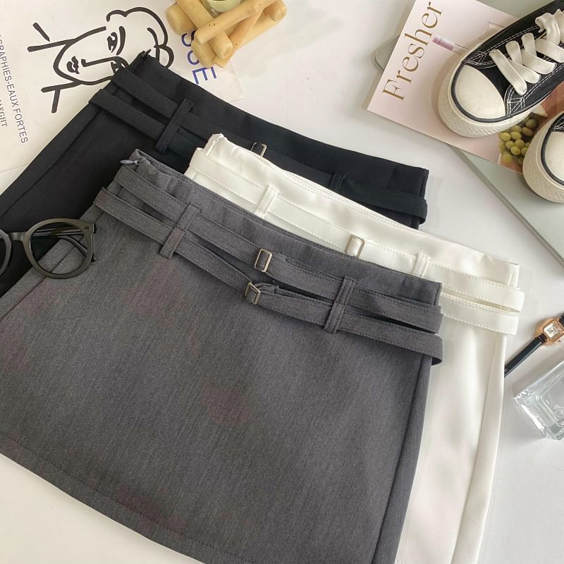 High-Rise Mini Flared Skirt with Belted Accent