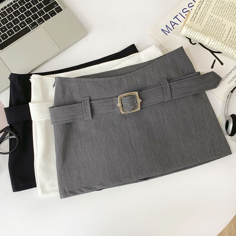High-Rise Mini Pencil Skirt with Belted Detail