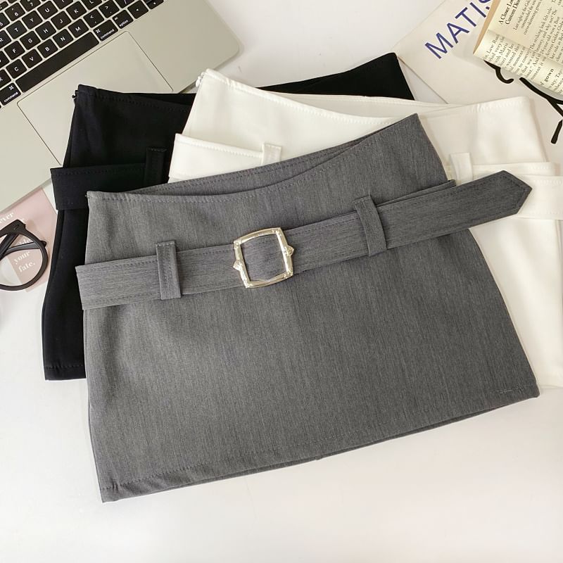 High-Rise Mini Pencil Skirt with Belted Detail