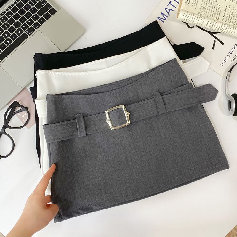 High-Rise Mini Pencil Skirt with Belted Detail