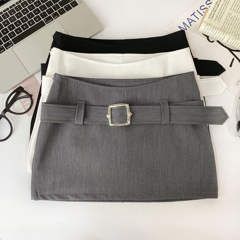High-Rise Mini Pencil Skirt with Belted Detail