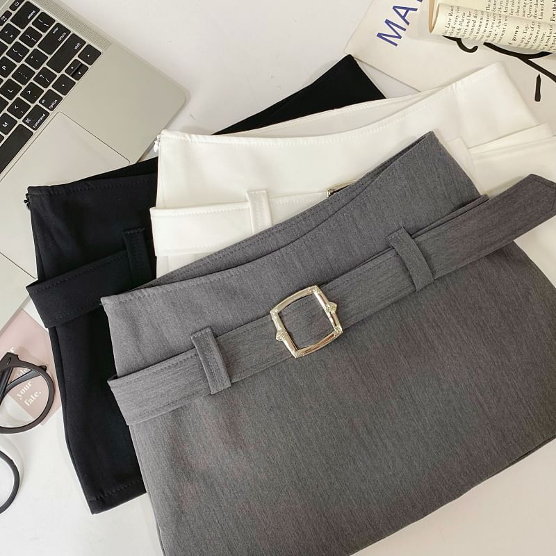 High-Rise Mini Pencil Skirt with Belted Detail