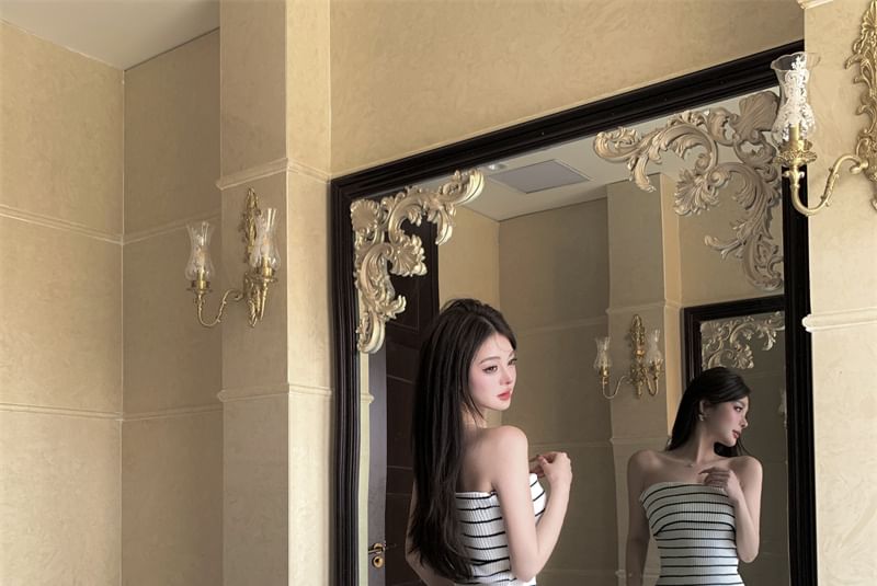 Dress Sheath Tube Striped Midi