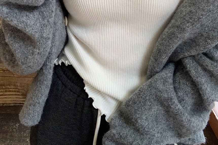 Ribbed Top Lace Plain Camisole Padded Trim