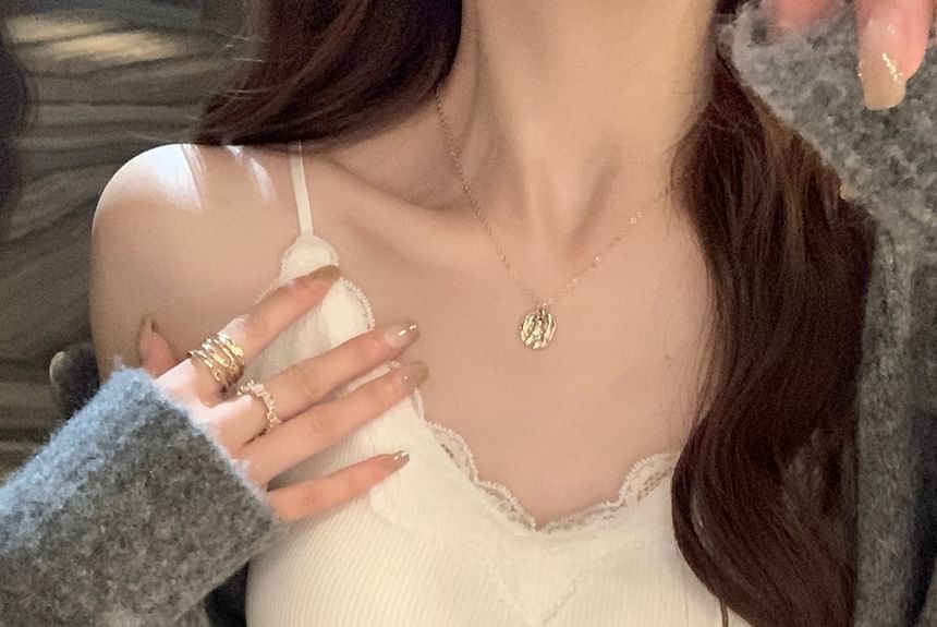 Ribbed Top Lace Plain Camisole Padded Trim