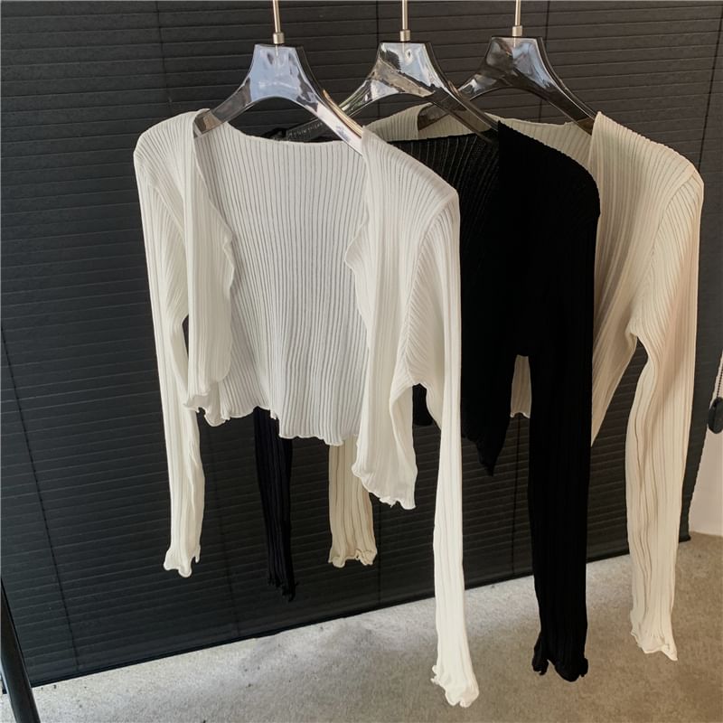 Edge Plain Lettuce Crop Front Cardigan Open