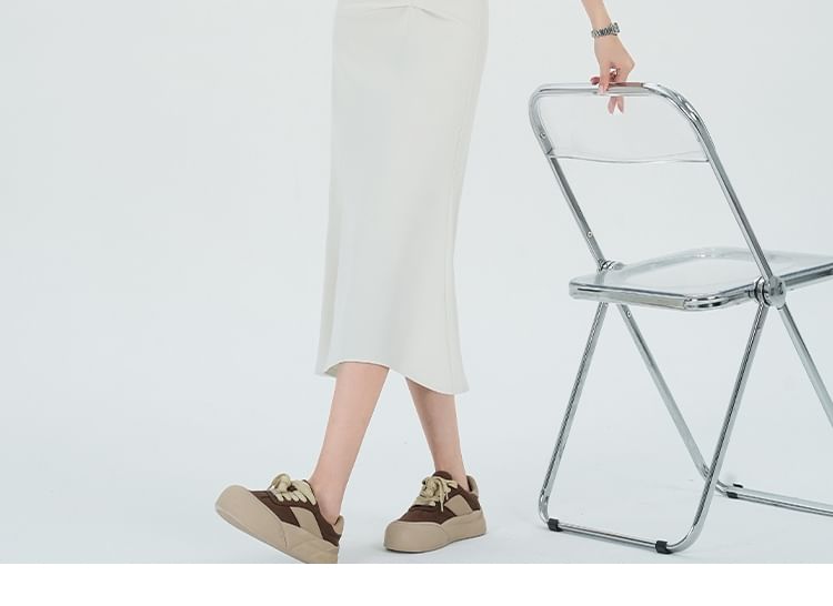 Ruched Fishtail Midi Skirt with High-Rise Waist