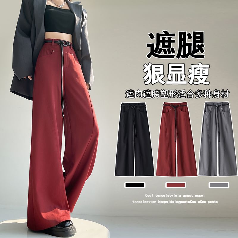 Dress Waist Wide Plain High (Various Designs) Pants Leg
