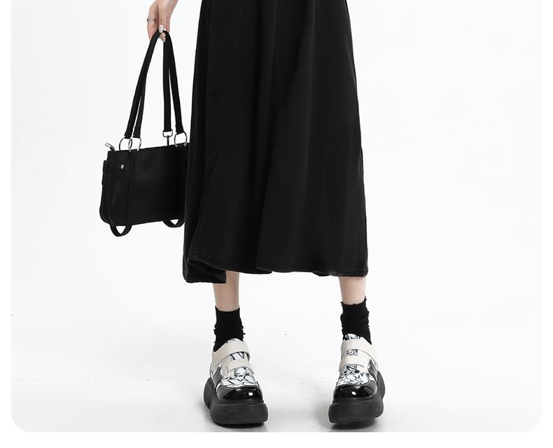 Denim A-Line Midi Skirt with High Rise and Plain Style