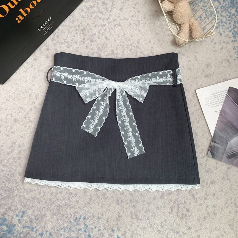 Skort High Lace Panel Waist