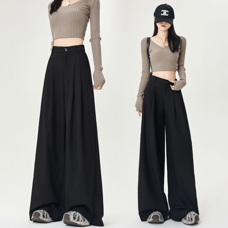 Wide Plain Dress High Rise Leg Pants