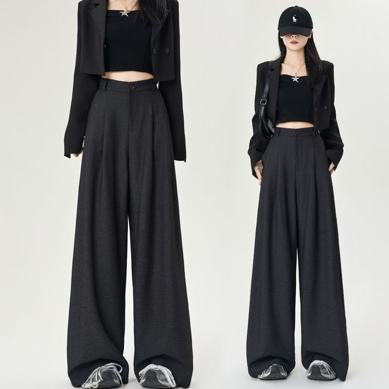 Wide Plain Dress High Rise Leg Pants