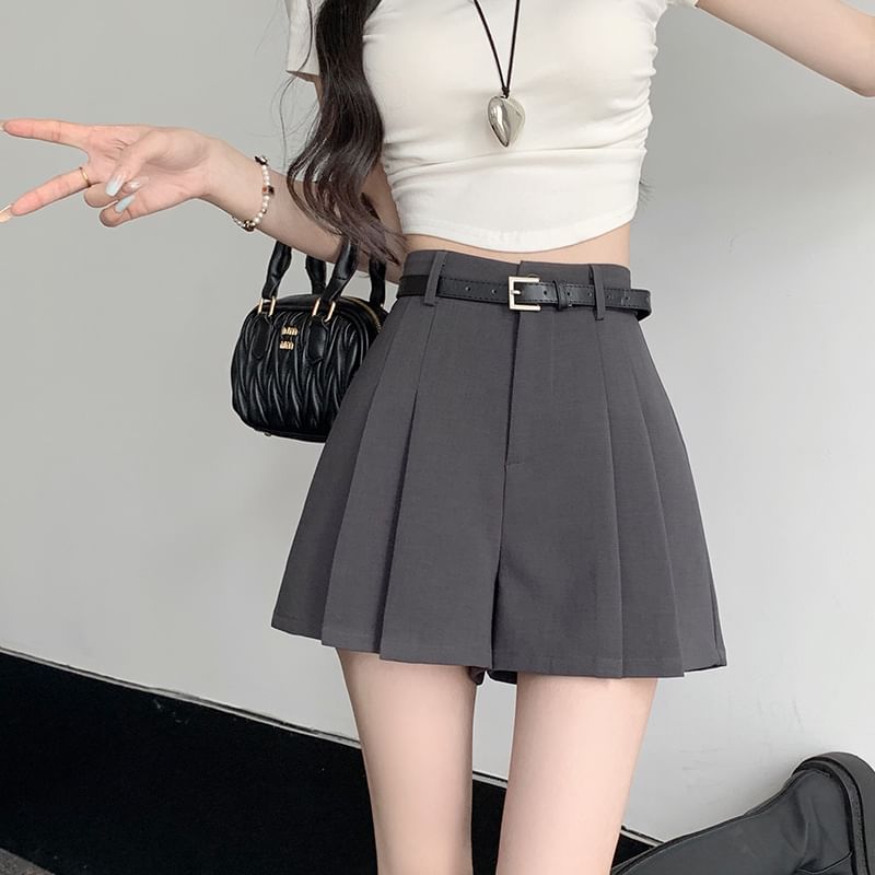 Waist Skort High Pleated Plain