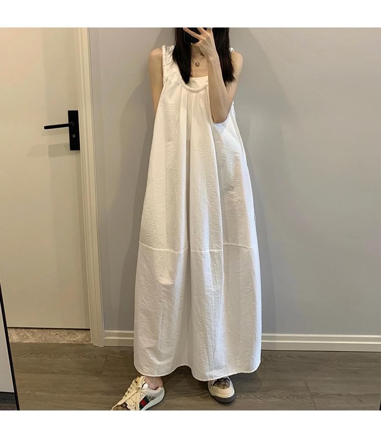 Sleeveless Scoop Neck Plain Maxi Sundress