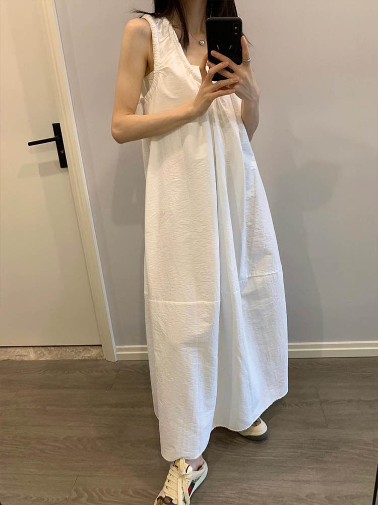 Sleeveless Scoop Neck Plain Maxi Sundress