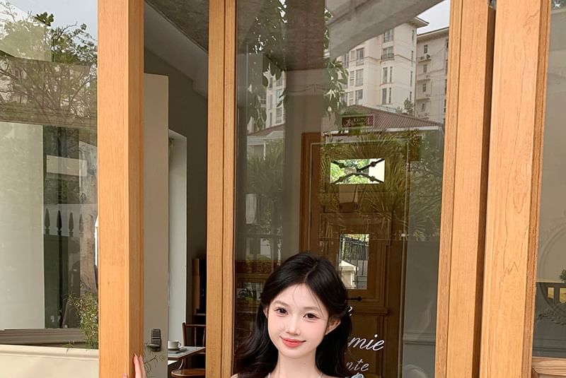 Panel Ruffle Camisole Top V-Neck