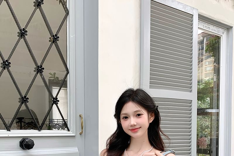 Panel Ruffle Camisole Top V-Neck