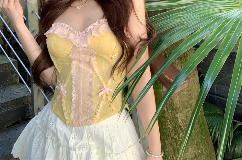 Bow Tube Top Lace Panel