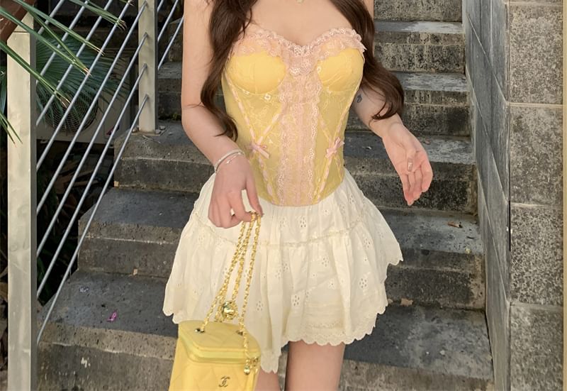 Bow Tube Top Lace Panel