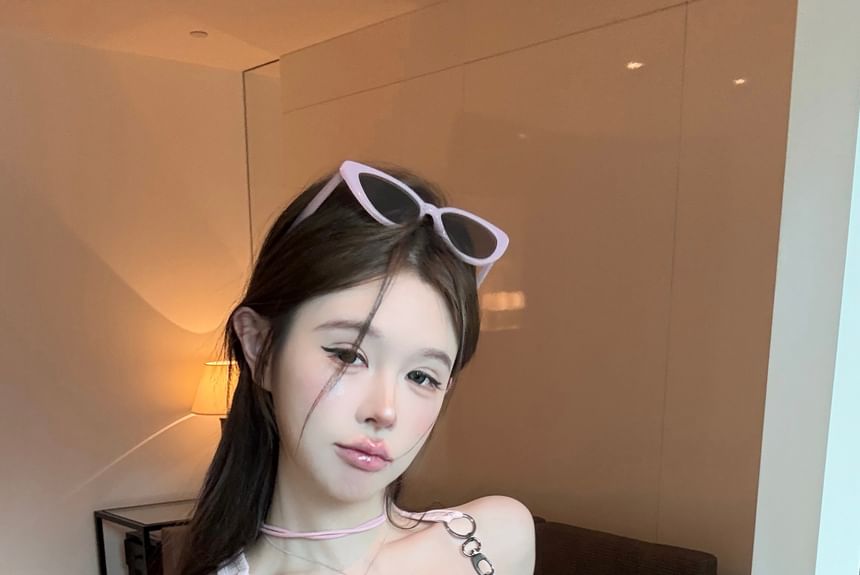 Print Buckle Patterned Top Neck Square Tank