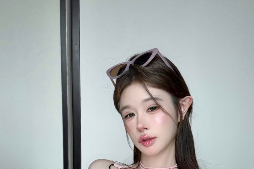 Print Buckle Patterned Top Neck Square Tank