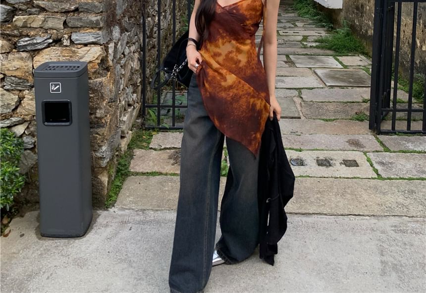 Asymmetrical Camisole Tie Dye Top Shoulder